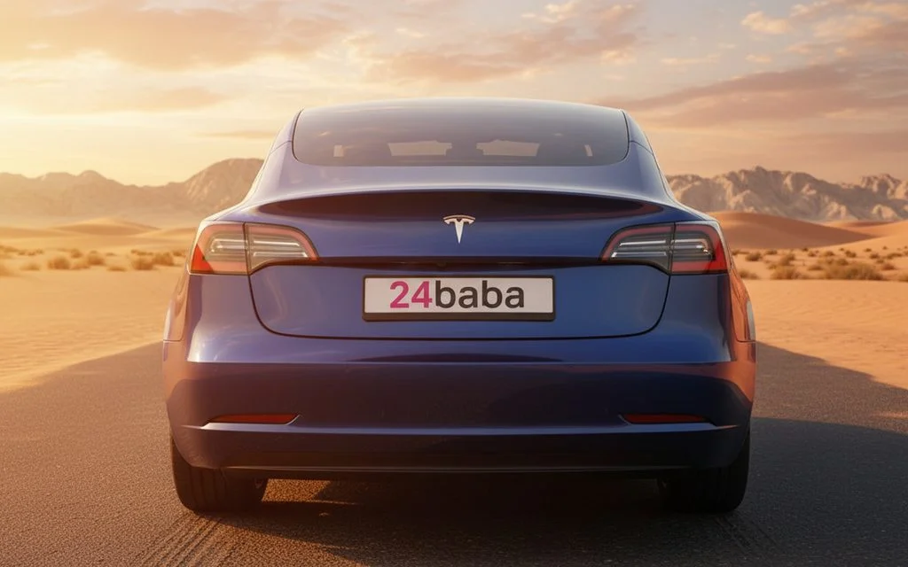 Tesla Model3 2021 Blue rear view showing taillights