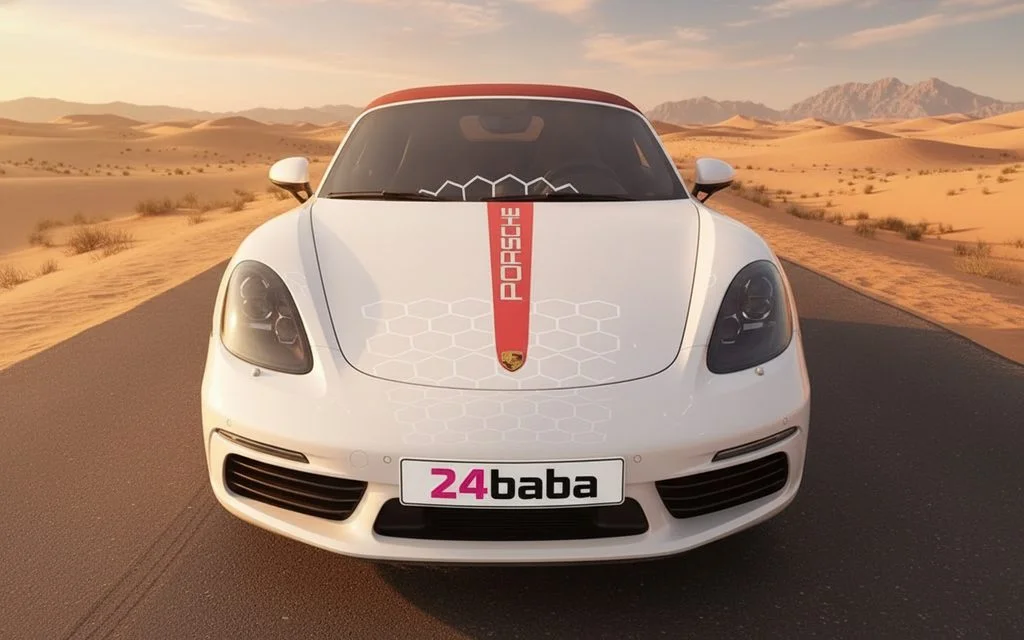 Porsche Boxster 2025 White front view with headlights