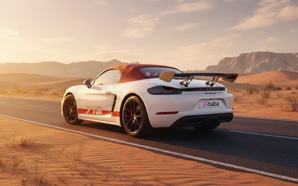 Porsche Boxster 2025 White rear view showing taillights