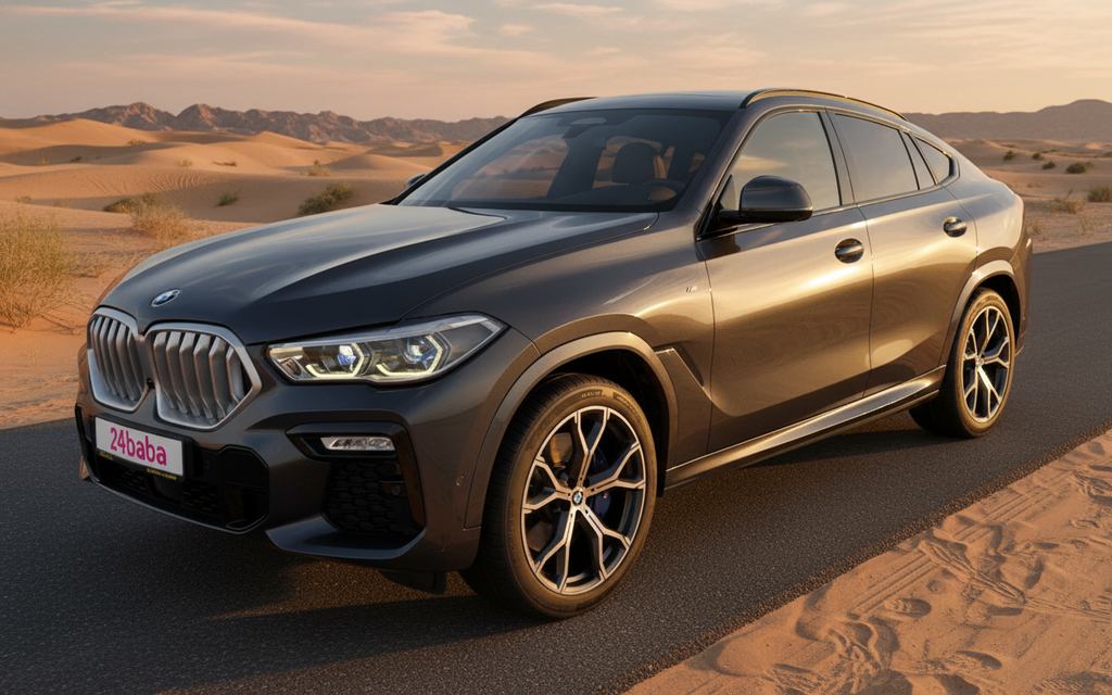 Bmw X6M 2021 Black front view with headlights