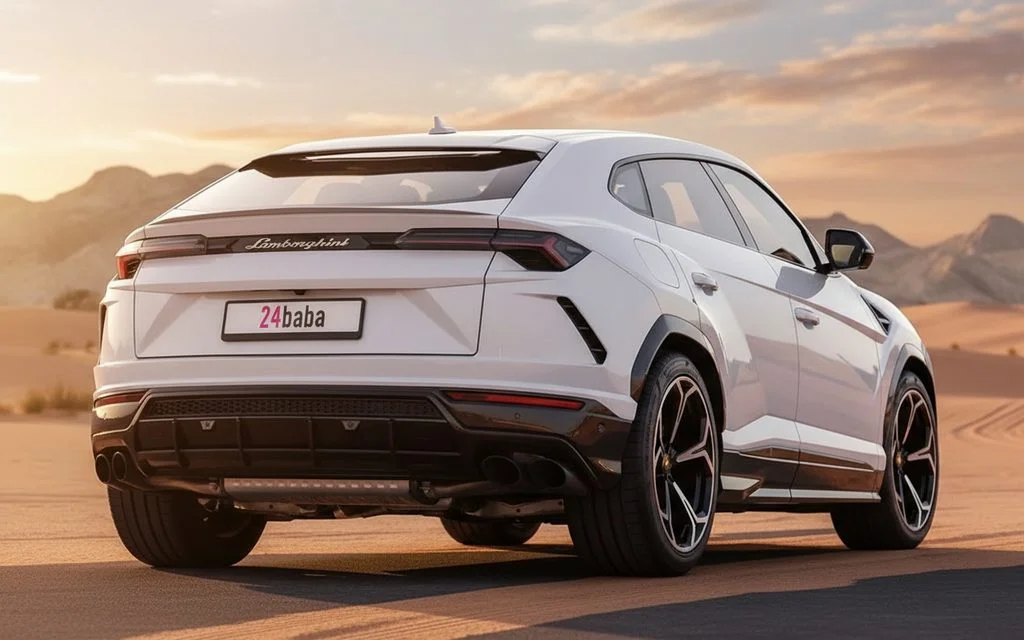 Lamborghini Urus 2022 White rear view showing taillights