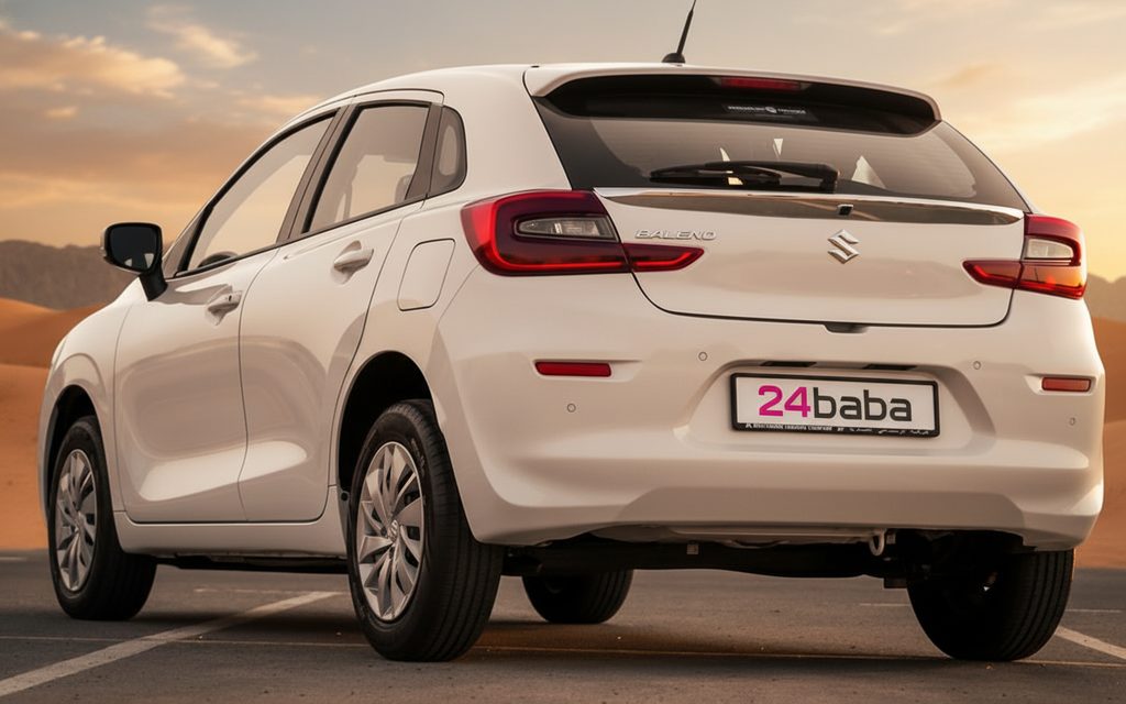 Suzuki Baleno 2025 White rear view showing taillights