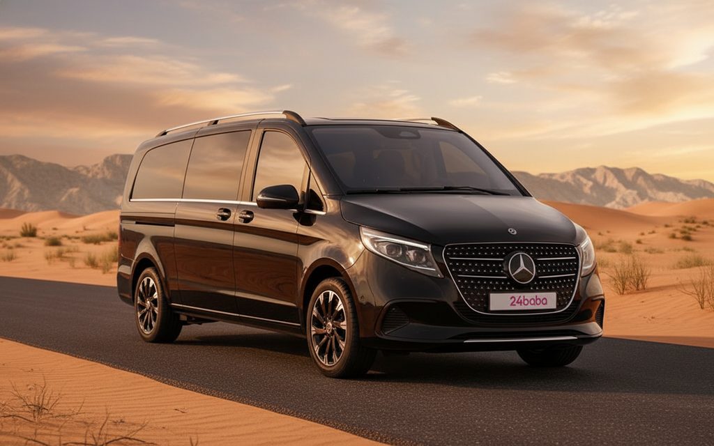 Mercedes V Class 2025 Black front view with headlights