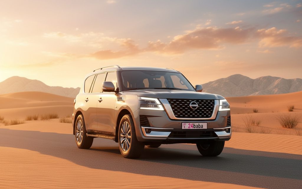 Nissan Patrol 2024 Grey front view with headlights