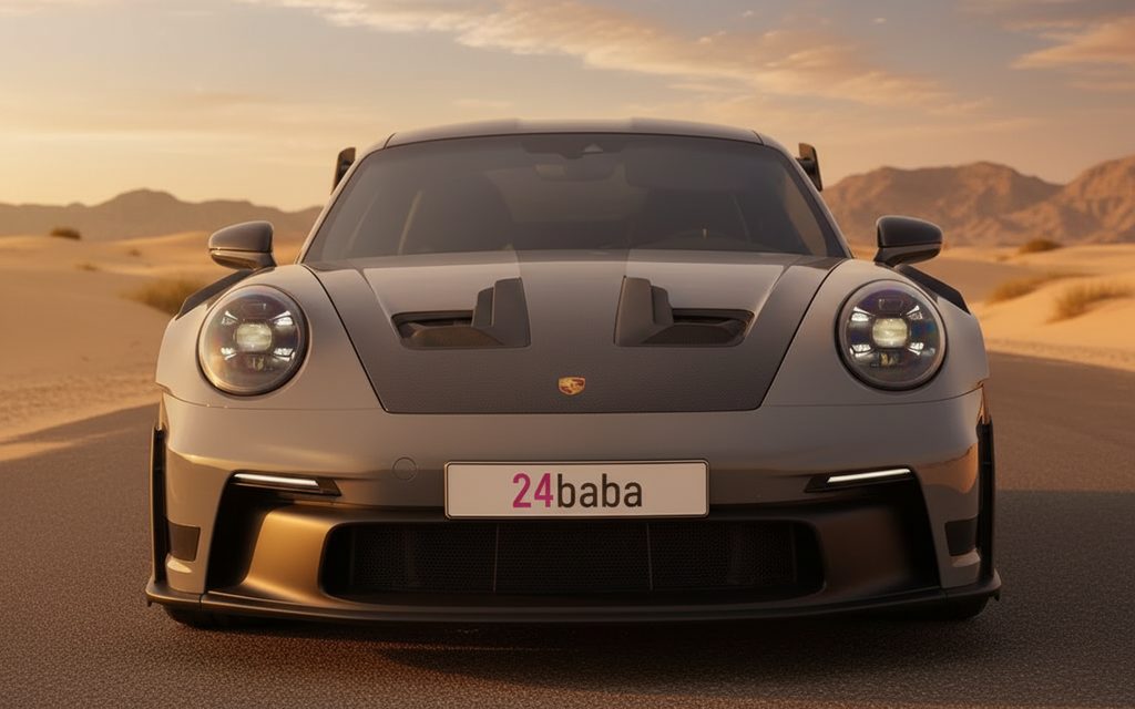 Porsche 911 2024 Grey front view with headlights