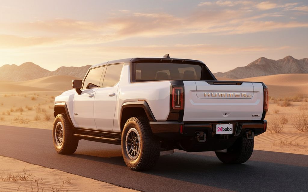 Hummer Ev 2022 White rear view showing taillights