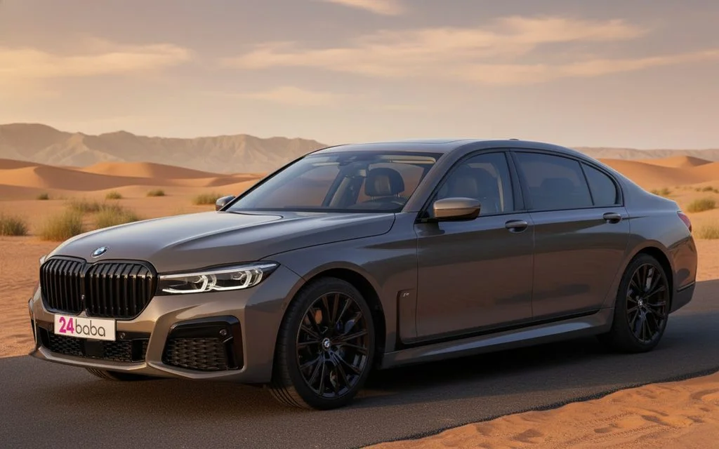 Bmw 740 2024 White front view with headlights