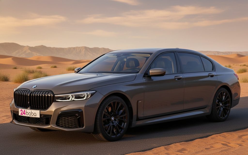 Bmw 740 2024 White front view with headlights