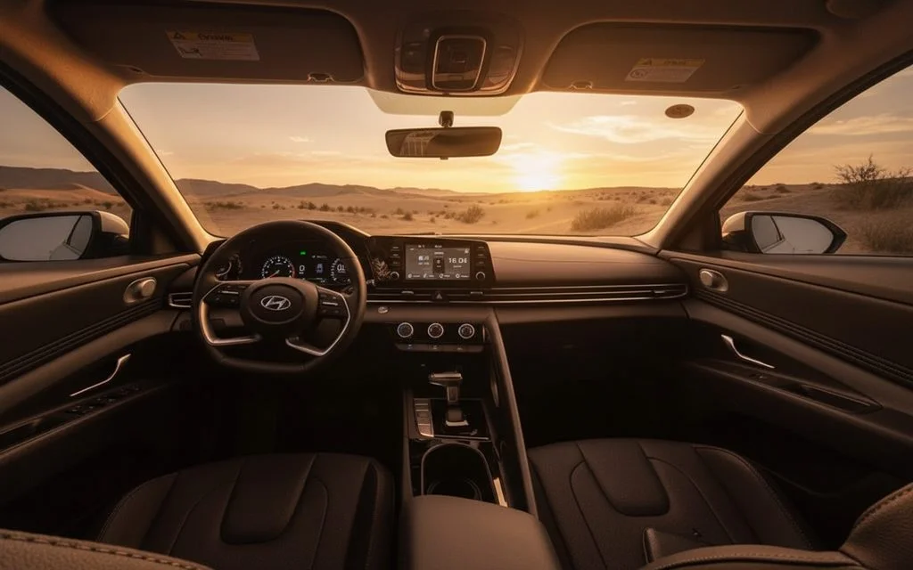 Hyundai Elantra 2025 interior view showing trim – rental in Dubai