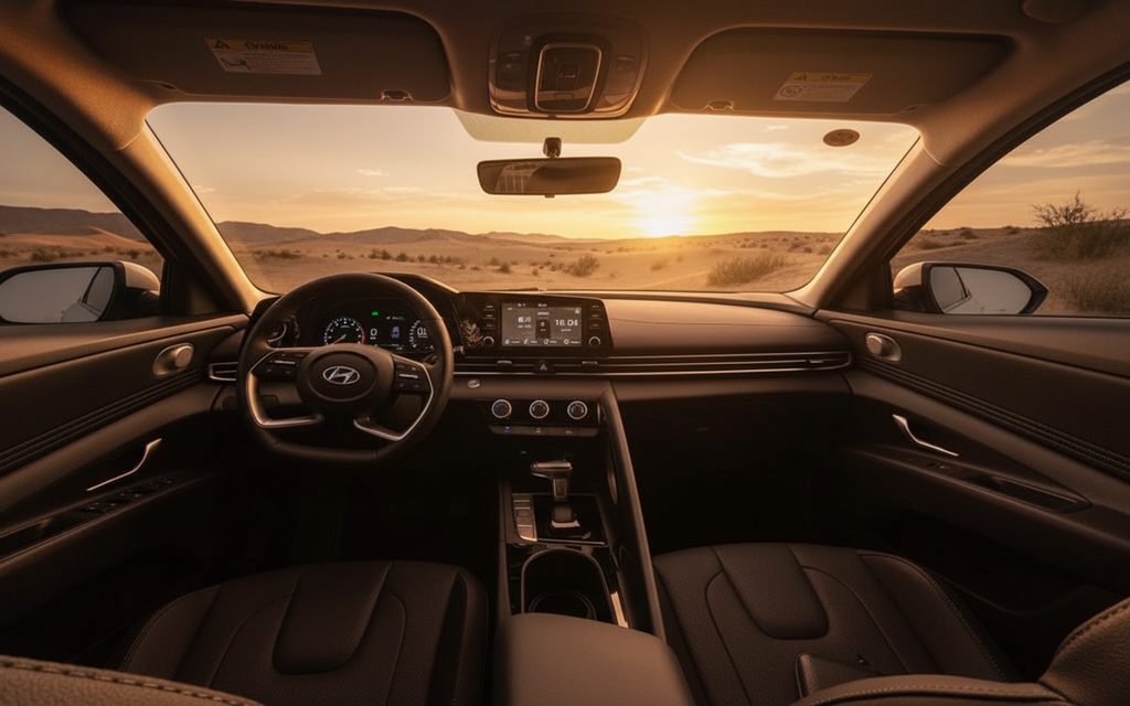 Hyundai Elantra 2025 interior view showing trim – rental in Dubai