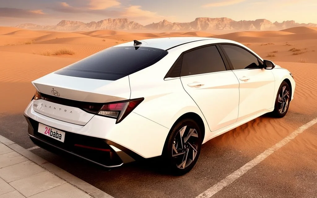 Hyundai Elantra 2025 White rear view showing taillights – rental in Dubai