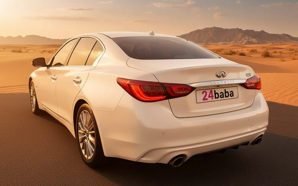 Infiniti Q50 2023 White rear view showing taillights
