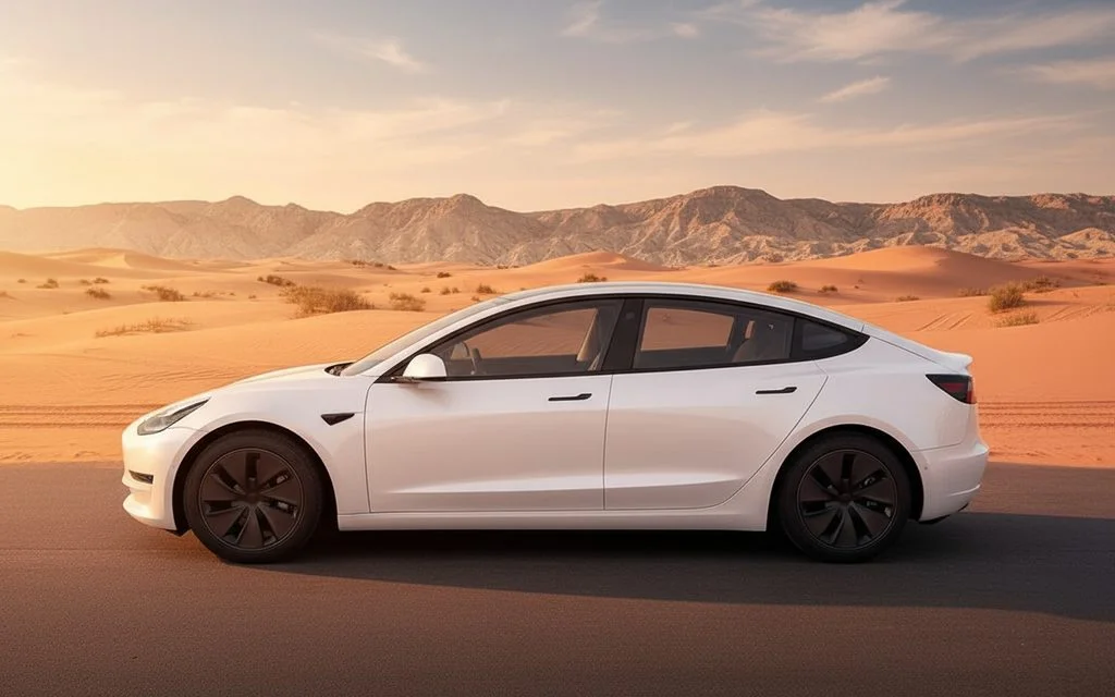 Tesla Model3 2024 White side profile - rental in Dubai