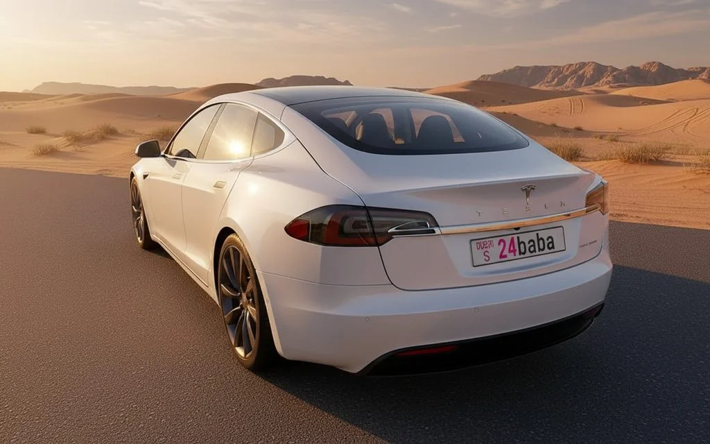 Tesla Model3 2024 White rear view showing taillights