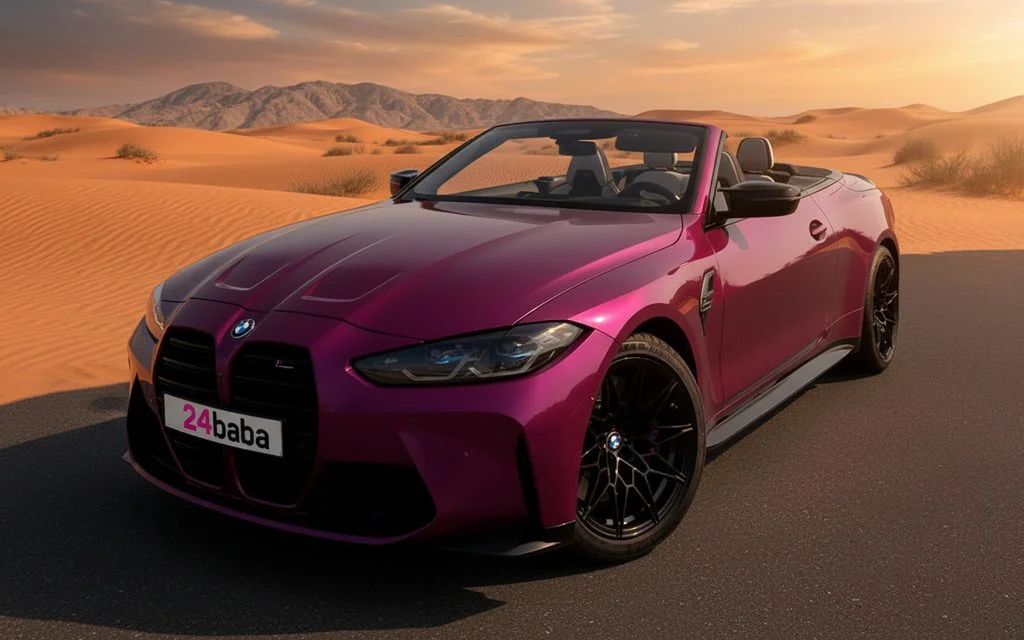 Bmw M4 2024 Purple front view with headlights