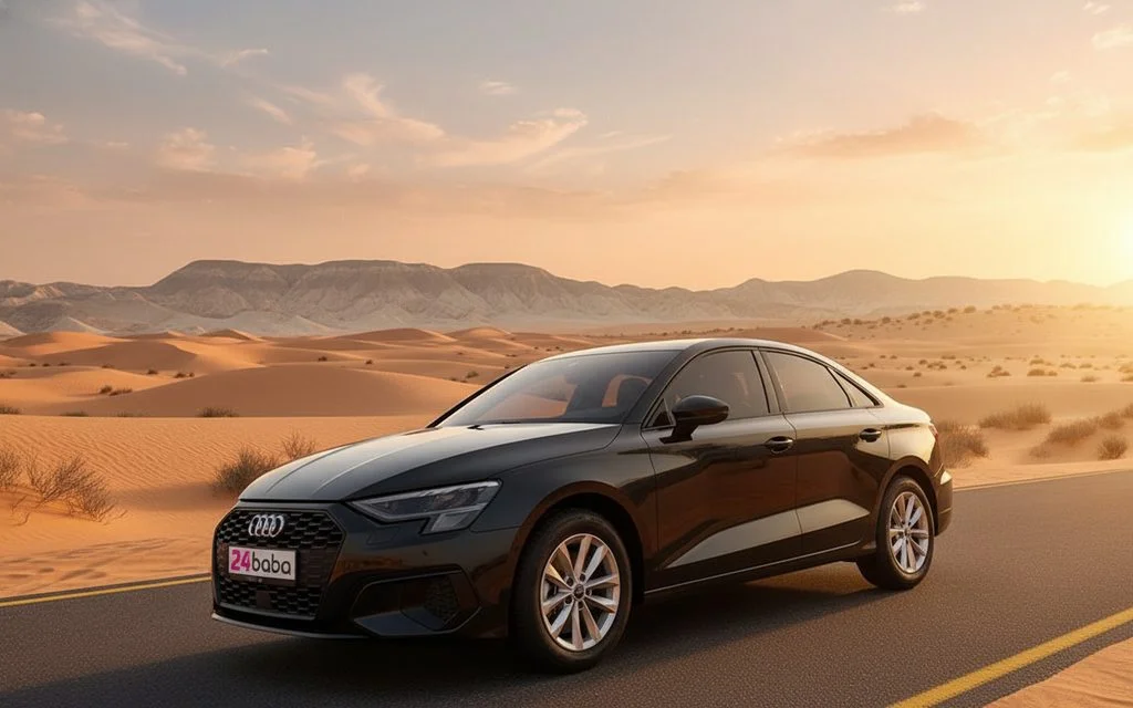 Audi A3 2024 Black front view with headlights