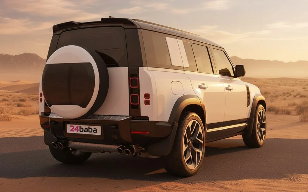 LandRover Defender 2025 White rear view showing taillights