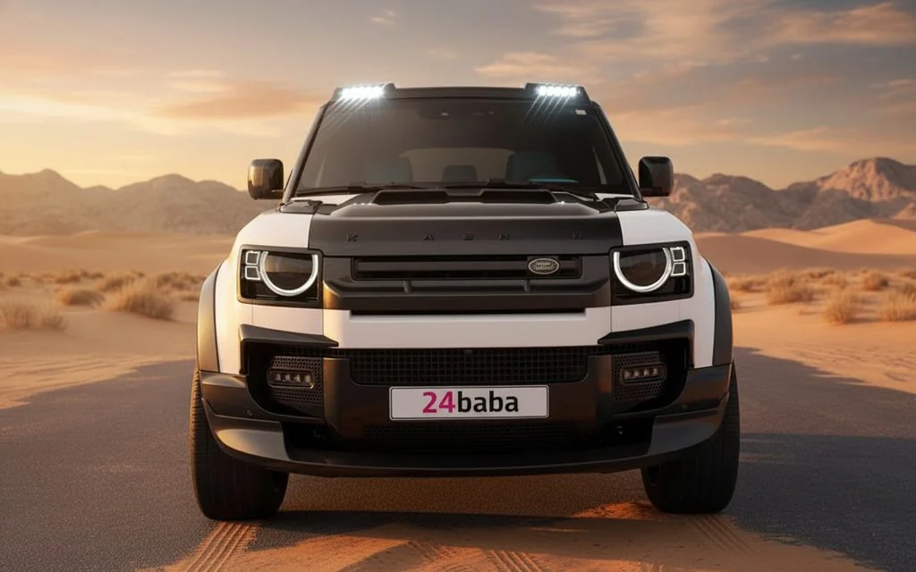 LandRover Defender 2025 White front view with headlights