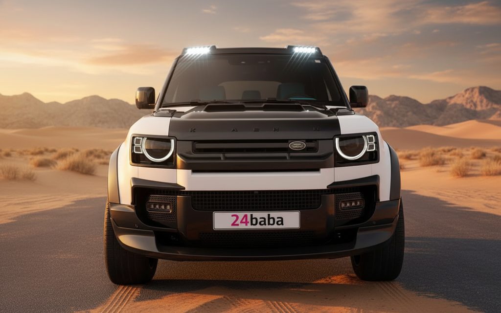 LandRover Defender 2025 White front view with headlights