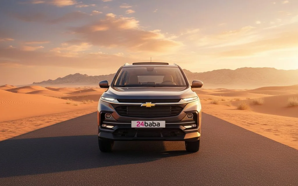 Chevrolet Captiva 2024 Grey front view with headlights – rental in Dubai