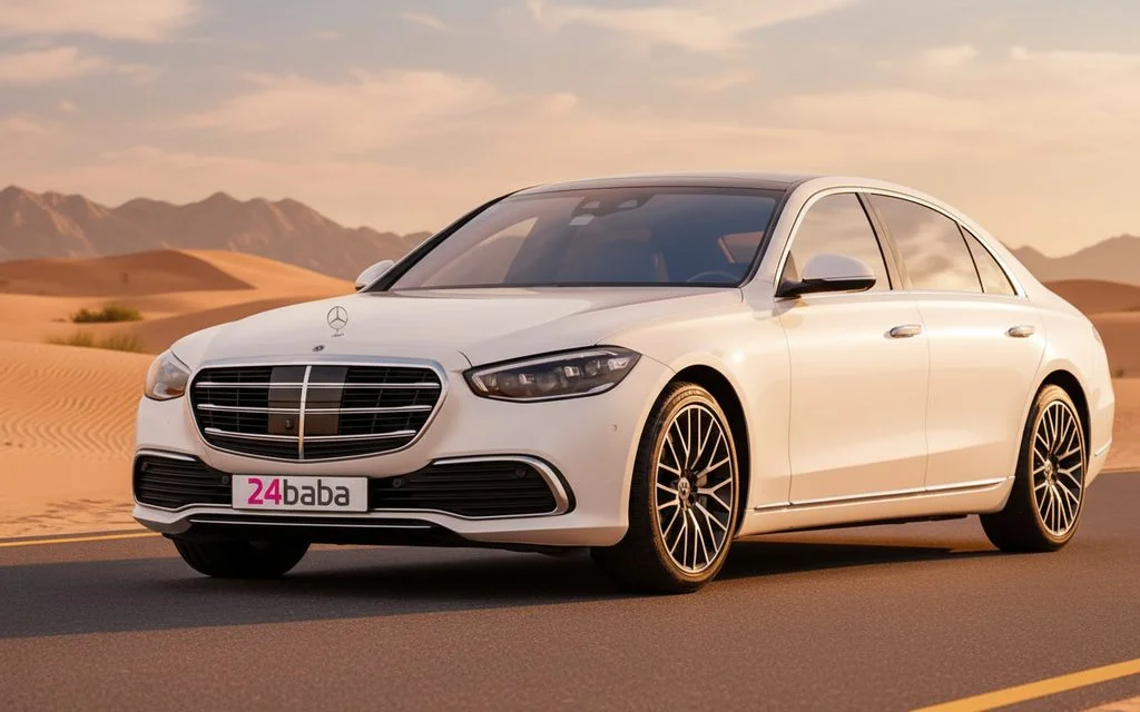 Mercedes S500 2022 White front view with headlights