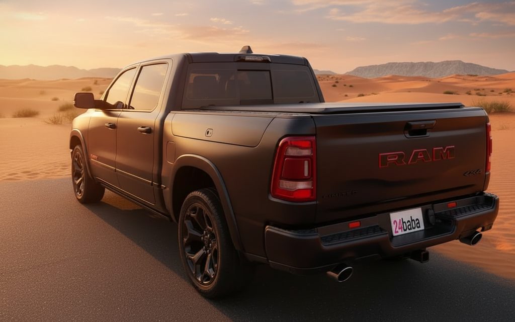 Dodge Ram 2022 Black rear view showing taillights