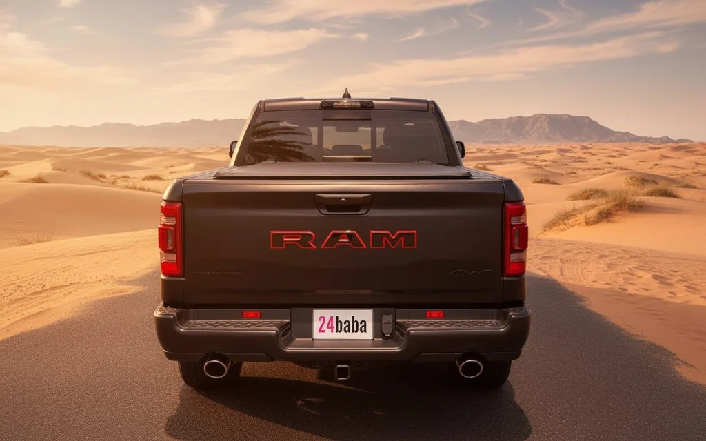 Dodge Ram 2022 Black rear view showing taillights