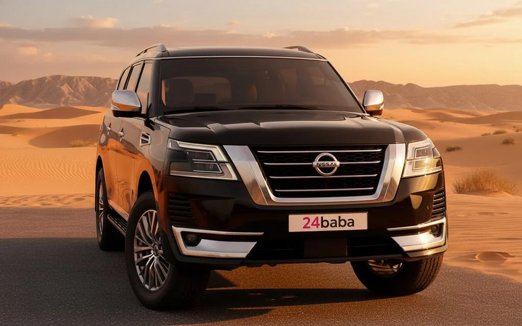 Nissan Patrol 2022 Black front view with headlights