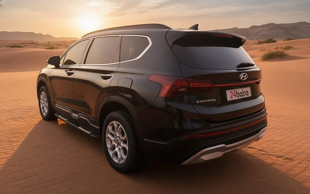 Hyundai SantaFe 2022 Black rear view showing taillights – rental in Dubai