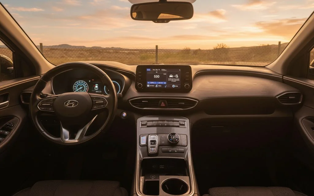 Hyundai SantaFe 2022 interior view showing trim – rental in Dubai