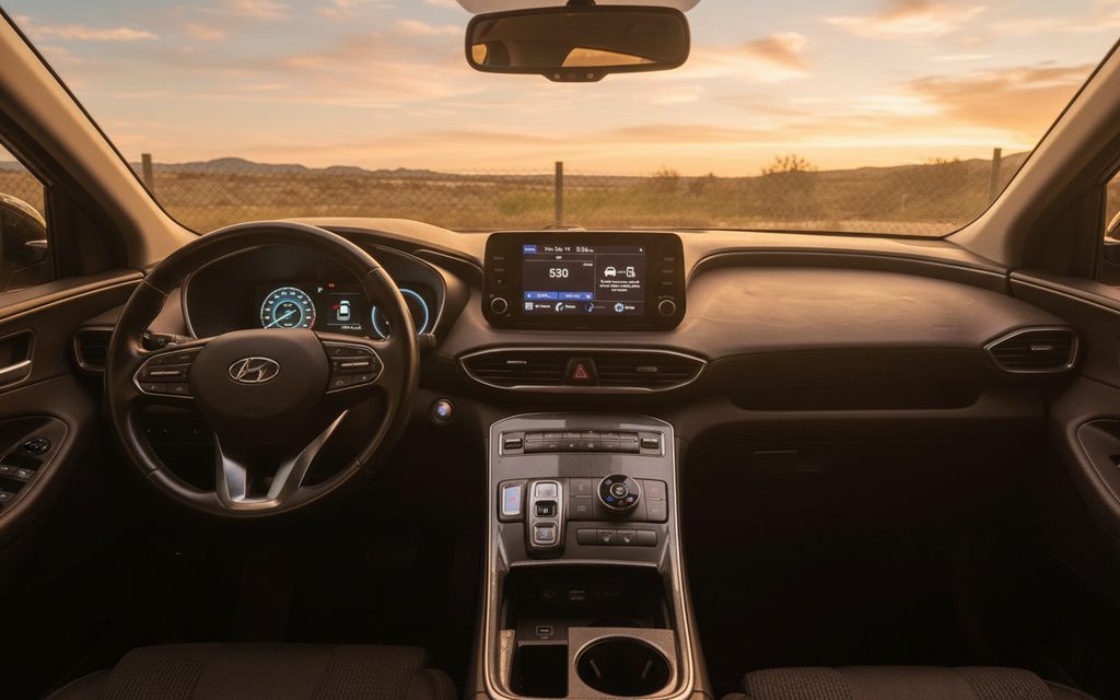 Hyundai SantaFe 2022 interior view showing trim – rental in Dubai