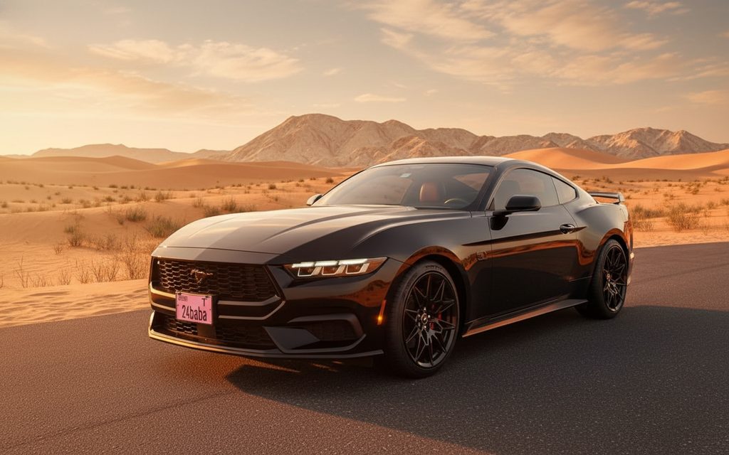 Ford Mustang 2024 Black side profile – rental in Dubai