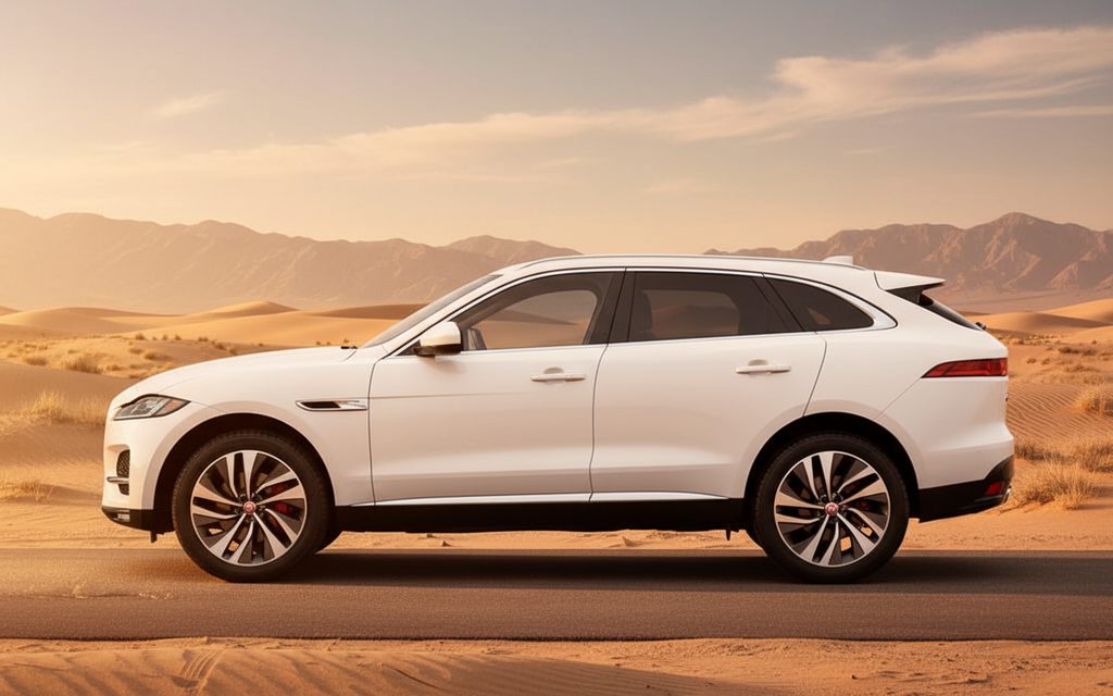 Jaguar E Pace 2022 White side profile – rental in Dubai