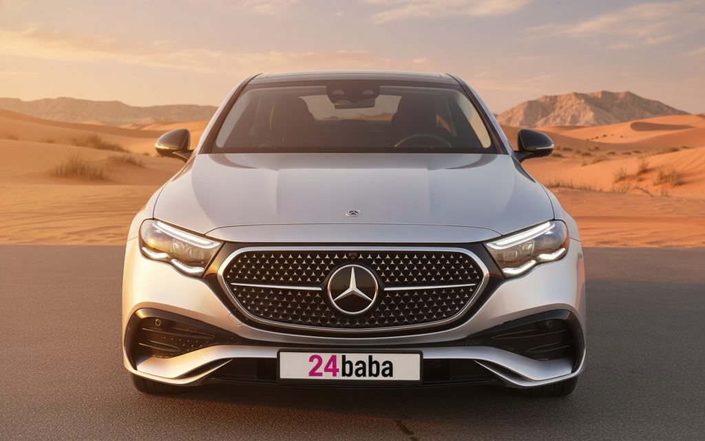 Mercedes E350 2024 Silver front view with headlights