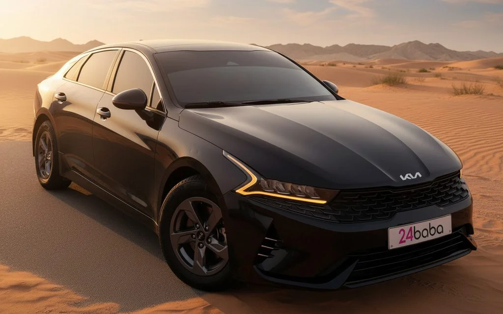 Kia K5 2021 Black front view with headlights