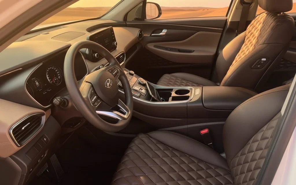 Hyundai SantaFe 2023 interior view showing trim – rental in Dubai