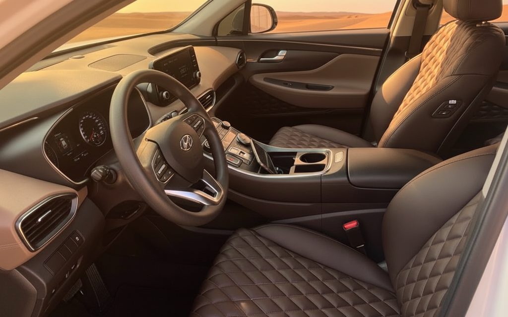Hyundai SantaFe 2023 interior view showing trim – rental in Dubai