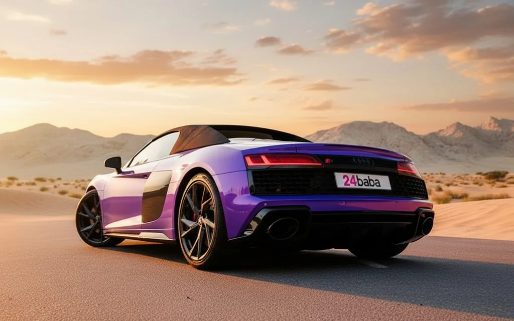 Audi R8 2022 Purple rear view showing taillights
