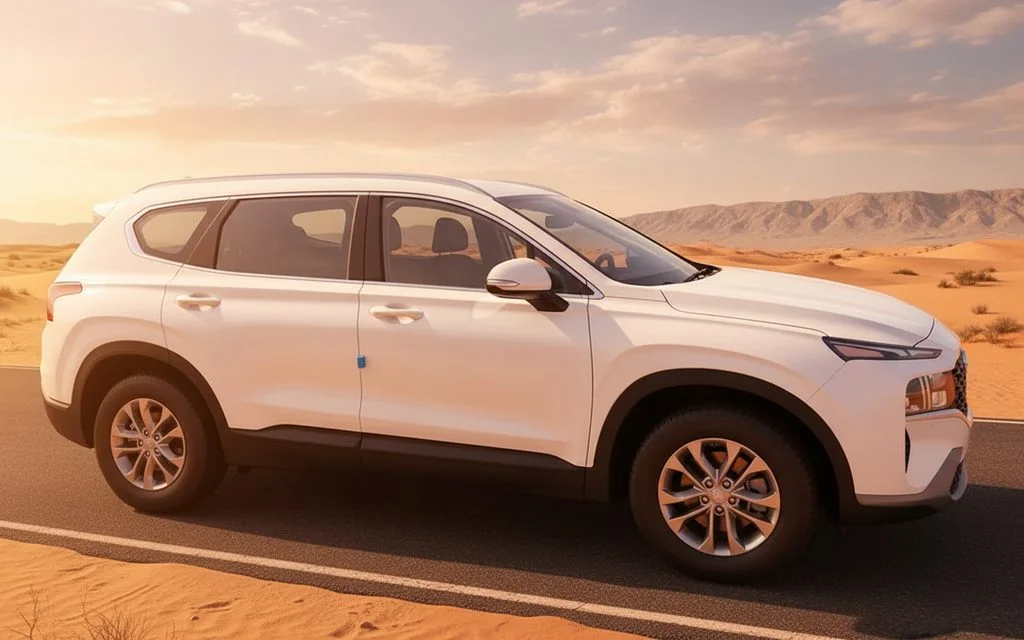 Hyundai SantaFe 2022 White side profile – rental in Dubai