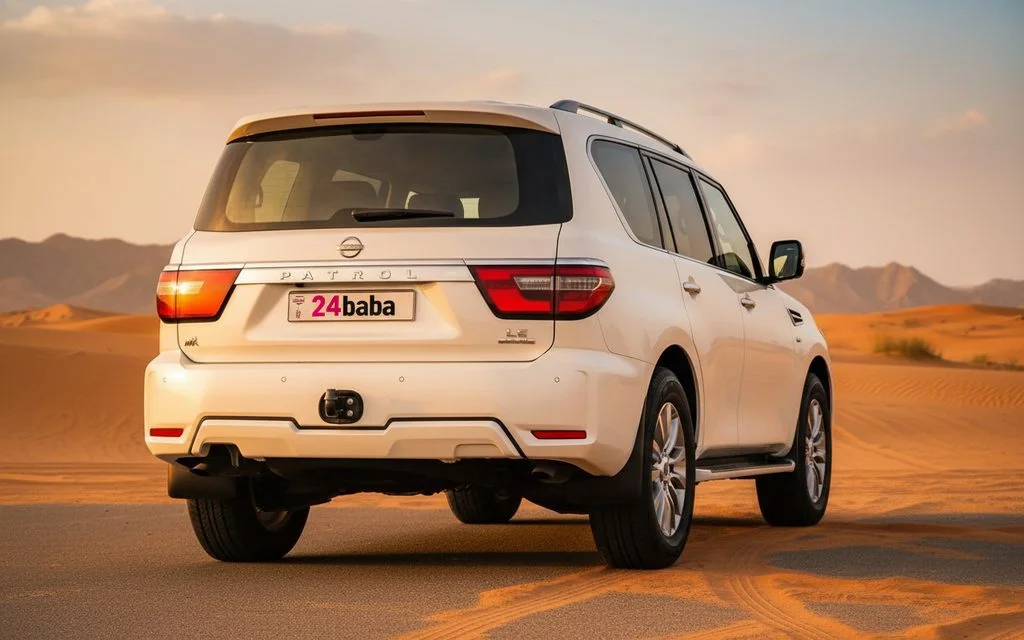 Nissan Patrol 2024 White rear view showing taillights