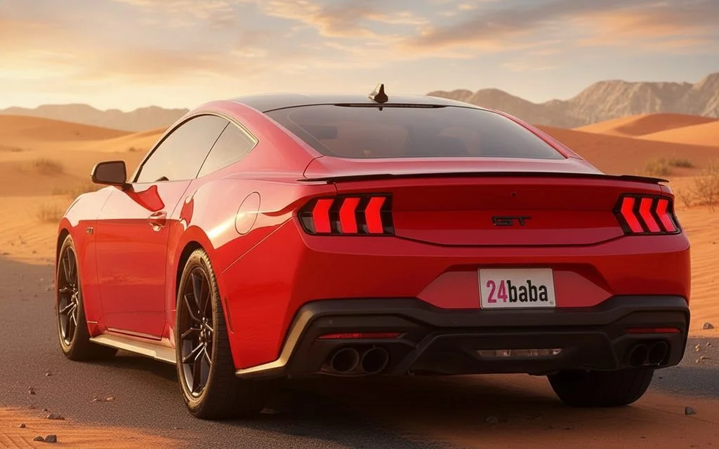 Ford Mustang 2024 Red rear view showing taillights – rental in Dubai