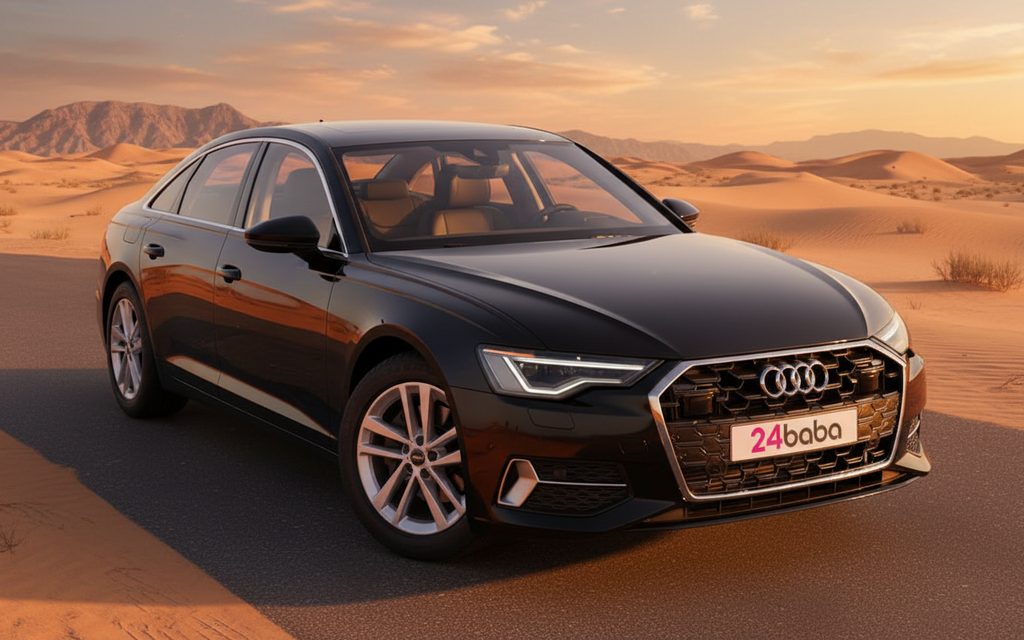 Audi A6 2025 Black front view with headlights