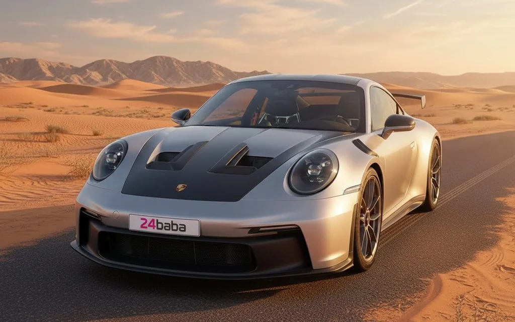 Porsche 911 2024 Grey front view with headlights