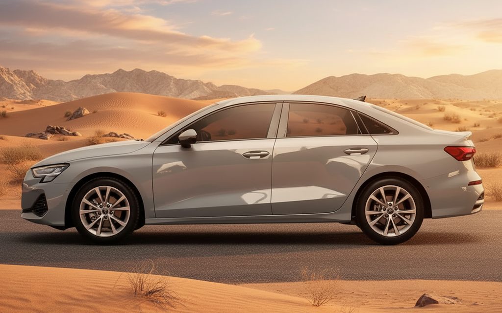 Audi A3 2025 Grey side profile – rental in Dubai