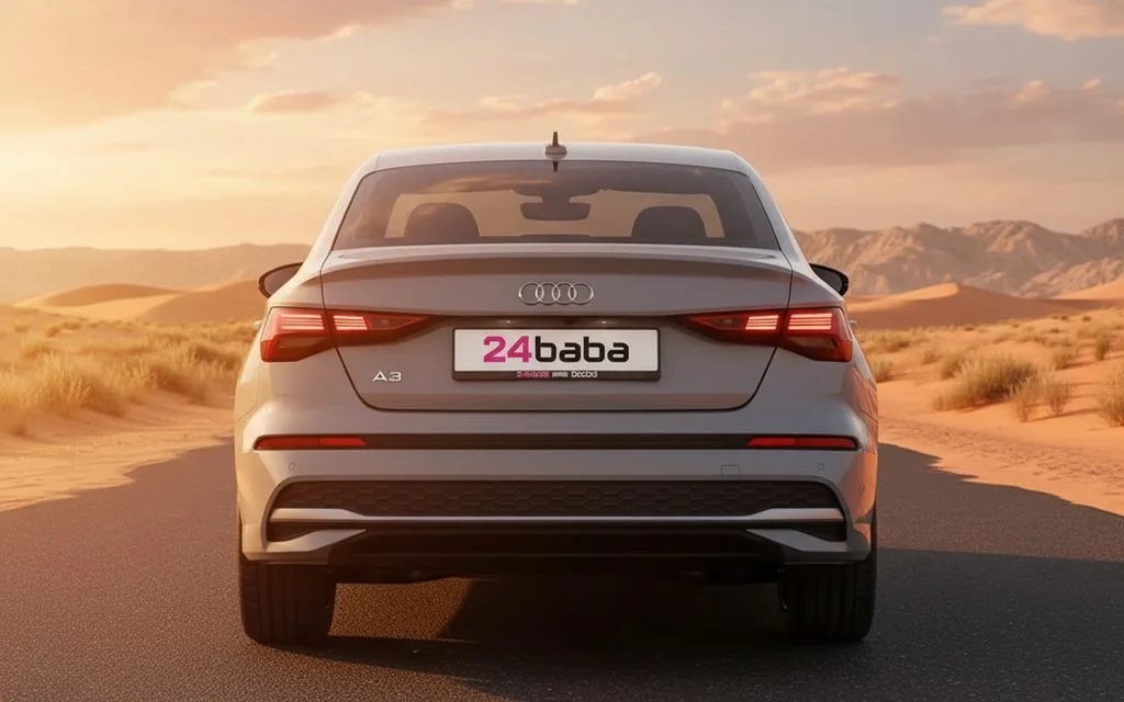 Audi A3 2025 Grey rear view showing taillights – rental in Dubai
