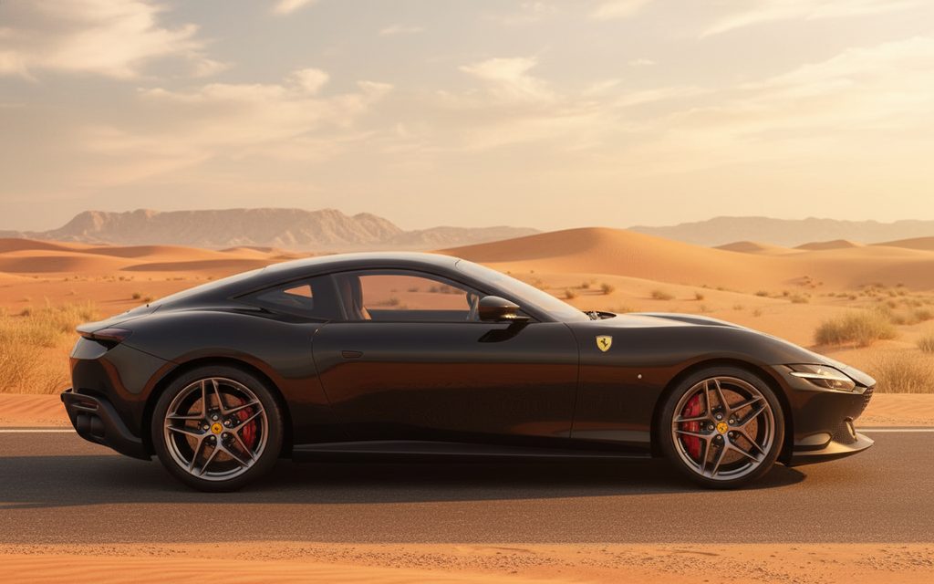 Ferrari Roma 2021 Black side profile – rental in Dubai