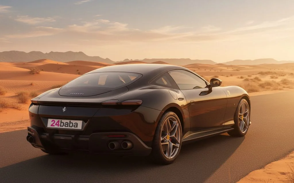 Ferrari Roma 2021 Black rear view showing taillights – rental in Dubai