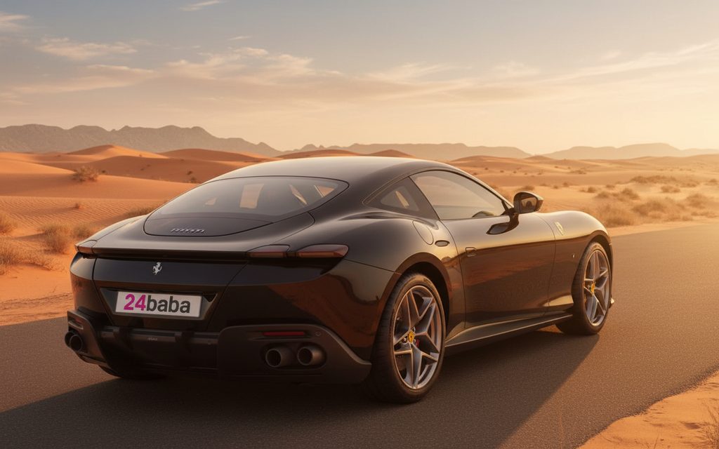 Ferrari Roma 2021 Black rear view showing taillights – rental in Dubai