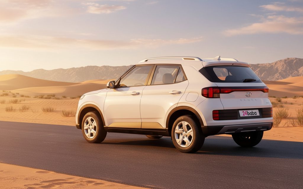 Hyundai Venue 2024 White rear view showing taillights – rental in Dubai