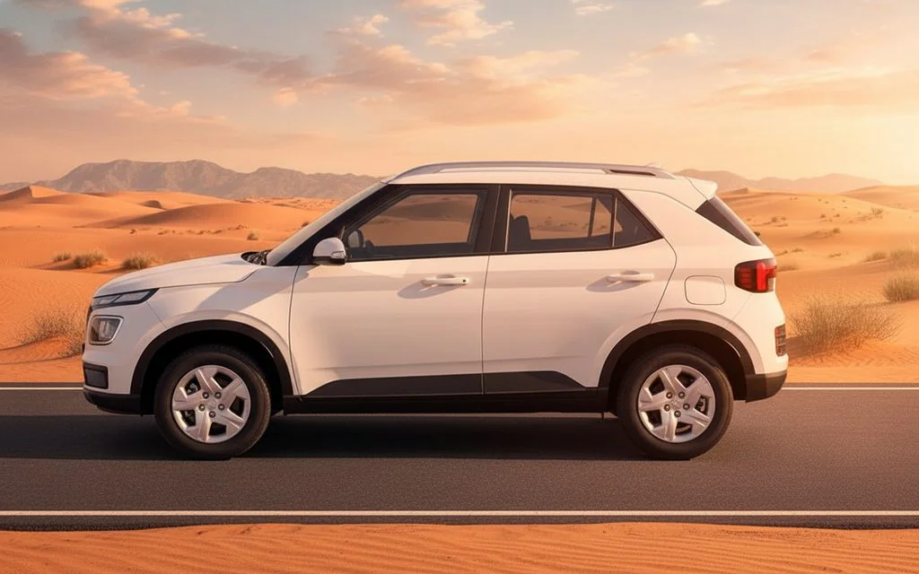 Hyundai Venue 2024 White side profile – rental in Dubai